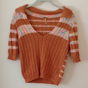 Free People V-Neck Sweater in Orange and Multicolor